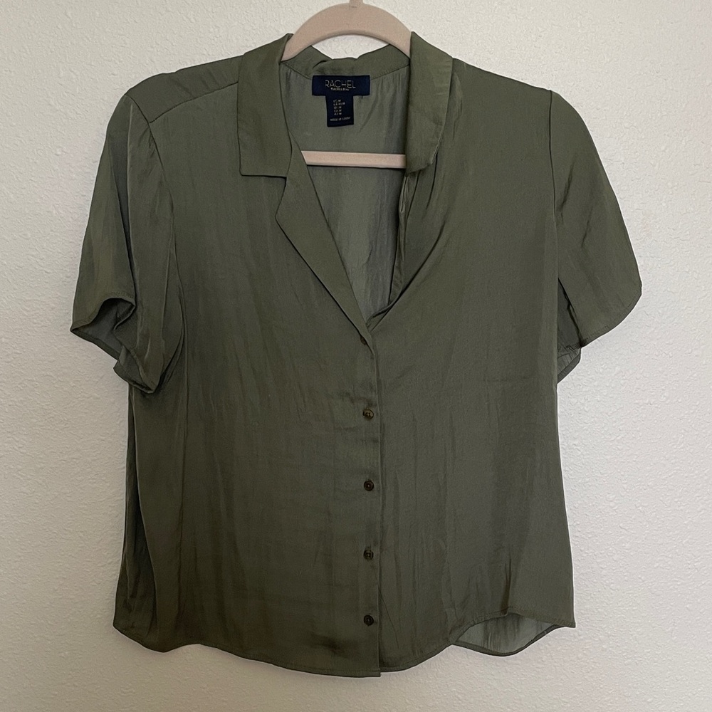 RACHEL Rachel Roy Olive Green Short Sleeve Button-Front Top